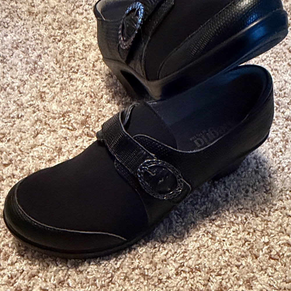Alegria Black Mules with Buckle Detail